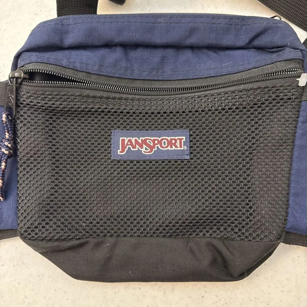 Jansport Navy Blue Fanny Pack Belt Bag Waistpack 3 Zippered Pouchs Large